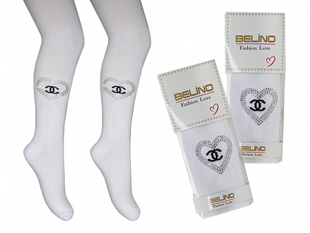 Колготки со стразами белые для девочки  BELINO